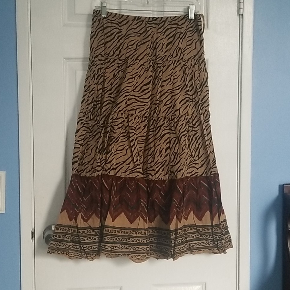 Lauren Ralph Lauren Gray Tan Tiered Maxi Skirt